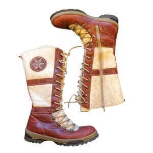 Bos Co 37 Lace Up Red White Shearling Winter Tall Boots 6 6.5
